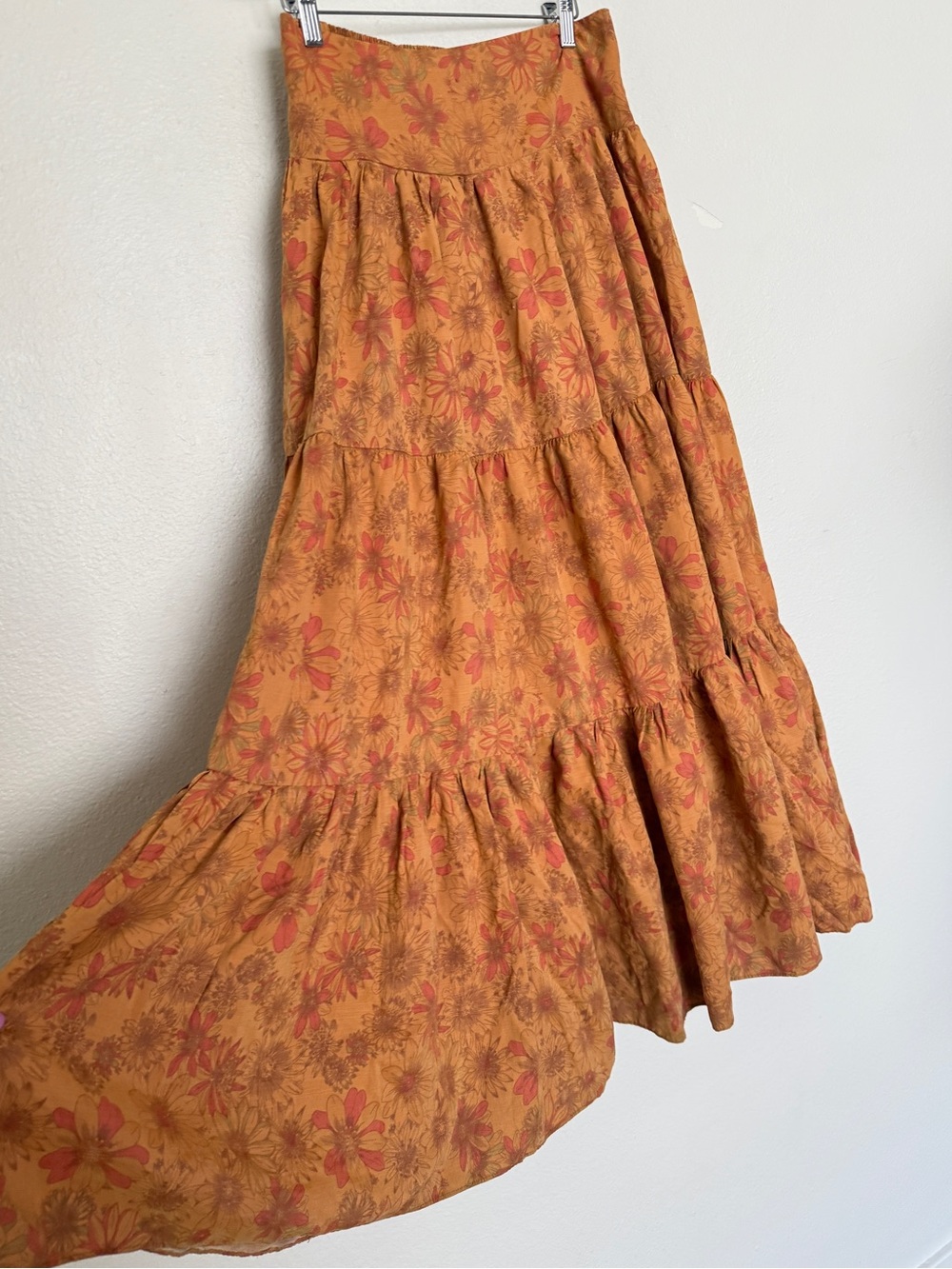 Free People Kerrigan Floral Tiered Maxi Skirt Boho Orange M - Picture 6 of 13